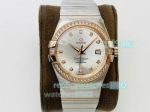 OE Factory Replica Omega Constellation Rose Gold Diamond Bezel Silver Dial Watch